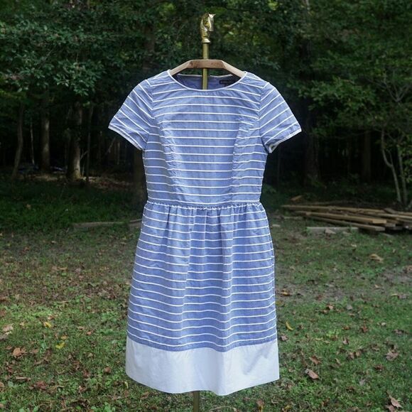 Brooks Brothers Blue Striped Cotton Dobby Dress - Picture 2 of 9